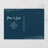 Blauwe kerstboomplatte feestdagenkaart (Achterkant)