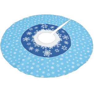 Blauwe kerstboomrok met witte sneeuwvlokken kerstboom rok