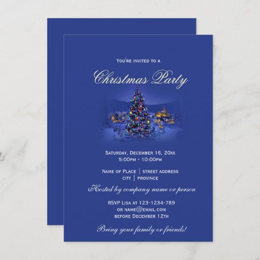 Blauwe kerstboomsneeuwfeest kaart (Voorkant / Achterkant)