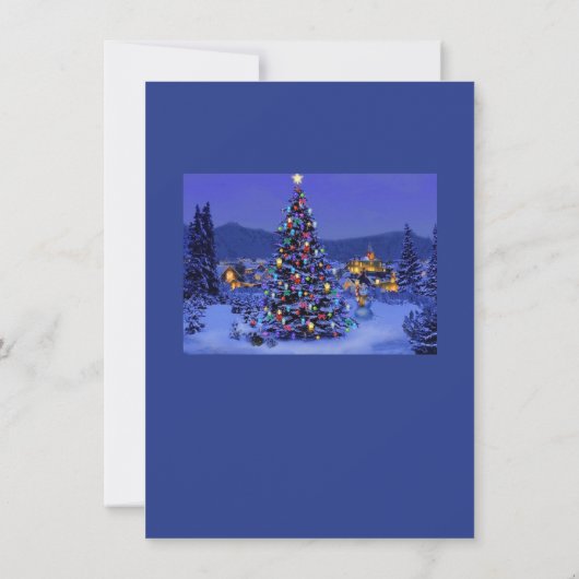 Blauwe kerstboomsneeuwfeest kaart (Achterkant)