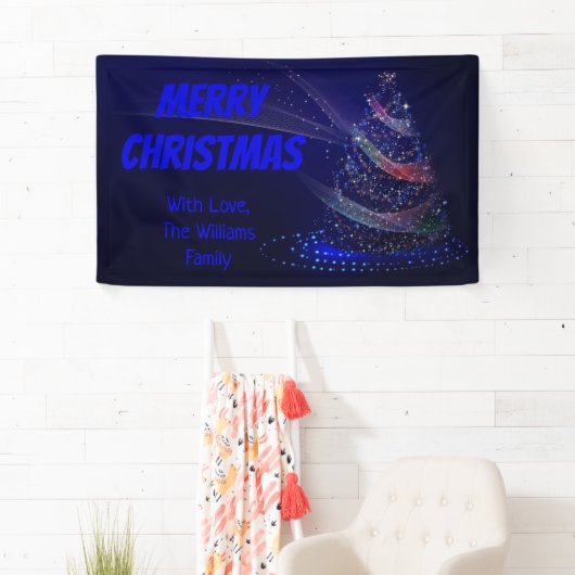 Blauwe kerstboomsterren Koord van lampjes Elegant Spandoek (Insitu)
