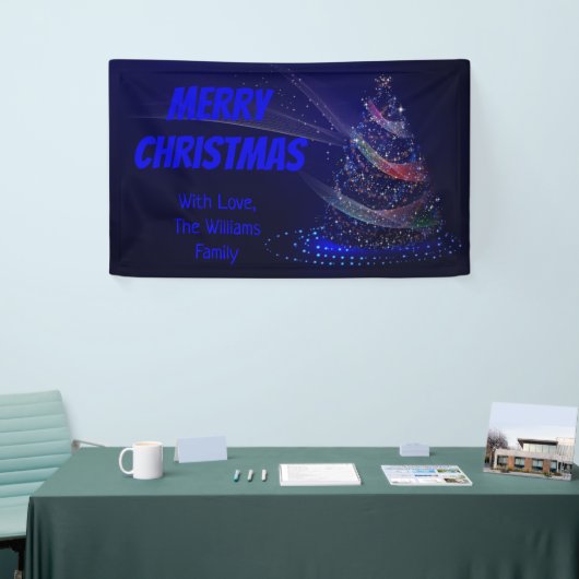 Blauwe kerstboomsterren Koord van lampjes Elegant Spandoek (Beurs)
