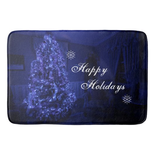 Blauwe kerstboomverlichting badmat (Voorkant)