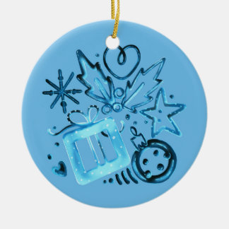 Blauwe kerstboomversiering van keramiek met cadeau keramisch ornament
