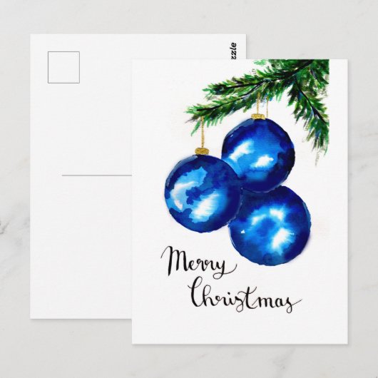 Blauwe kerstboomversieringen briefkaart (Voorkant / Achterkant)