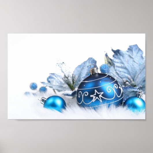 blauwe kerstbulten poster (Voorkant)