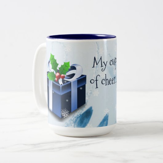 Blauwe kerstcadeau-Mok Tweekleurige Koffiemok (Voorkant links)
