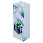 Blauwe kerstcadeau voor wijn cadeautas (Achterkant Gekanteld)