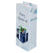 Blauwe kerstcadeau voor wijn cadeautas (Voorkant Gekanteld)