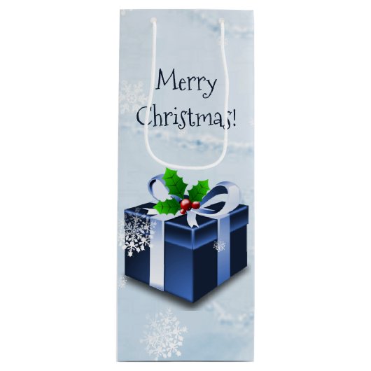 Blauwe kerstcadeau voor wijn cadeautas (Voorkant)