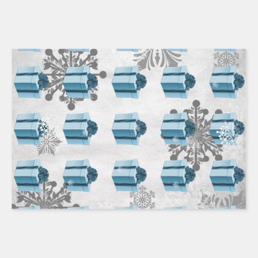 Blauwe kerstcadeaubladen inpakpapier vel (Voorkant 2)