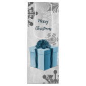 Blauwe kerstcadeaubon voor feestdag wijn cadeautas (Voorkant)