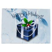 Blauwe kerstcadeaudoos groot cadeauzakje (Achterkant)