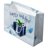 Blauwe kerstcadeaudoos groot cadeauzakje (Voorkant Gekanteld)