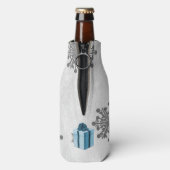 Blauwe kerstcadeaufles flesjeskoeler (Fles Achterkant)