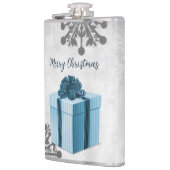 Blauwe kerstcadeaufles heupfles (Links)
