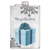 Blauwe kerstcadeaufles heupfles (Voorkant)