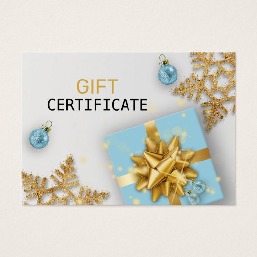 Blauwe kerstcadeaukaart Gold Snowflakes Visitekaartje (Voorkant)