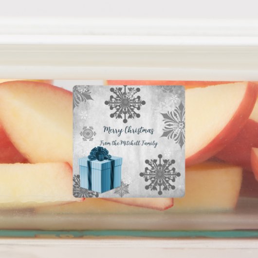 Blauwe kerstcadeaus voor feestdagen labels (Aangebracht)