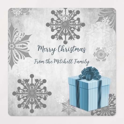 Blauwe kerstcadeaus voor feestdagen labels (Design 2)