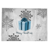Blauwe kerstcadeautas voor feestdagen groot cadeauzakje (Achterkant)