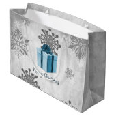 Blauwe kerstcadeautas voor feestdagen groot cadeauzakje (Achterkant Gekanteld)