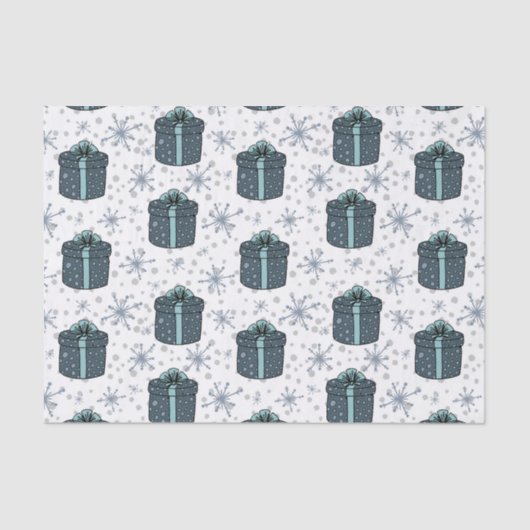 Blauwe kerstcadeautjes tissuepapier (Voorkant)