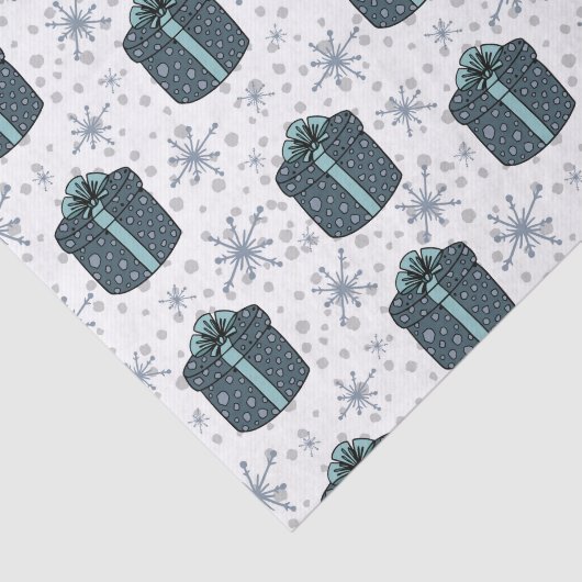 Blauwe kerstcadeautjes tissuepapier (Detail)