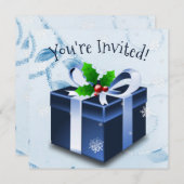 Blauwe kerstcadeauuitnodiging kaart (Voorkant / Achterkant)