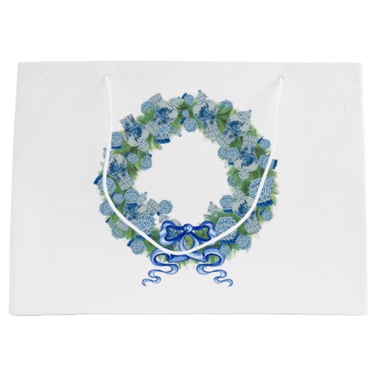 Blauwe kerstChinoiserie Wreated tas Groot Cadeauzakje (Voorkant)