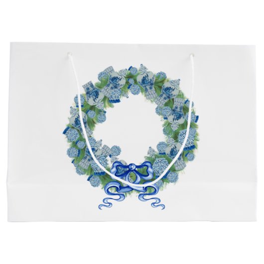 Blauwe kerstChinoiserie Wreated tas Groot Cadeauzakje (Achterkant)