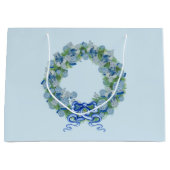 Blauwe kerstChinoiserie Wreath Groot Cadeauzakje (Voorkant)