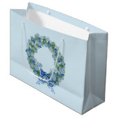 Blauwe kerstChinoiserie Wreath Groot Cadeauzakje (Voorkant Gekanteld)
