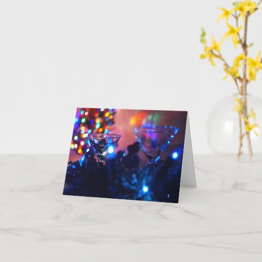 Blauwe kerstcocktails. kerst-Wenskaart Kaart (Gele Bloem)