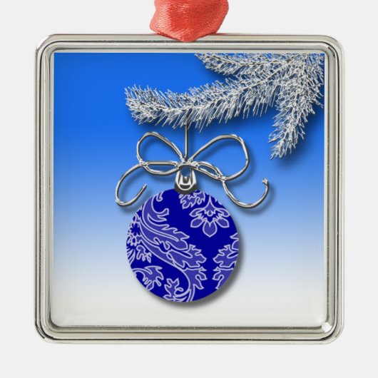 Blauwe kerstdecoratie Evergreen Tree Branch Metalen Ornament (Voorkant)