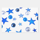 Blauwe kerstdecoratie-ornamenten met tekst inpakpapier vel (Voorkant)