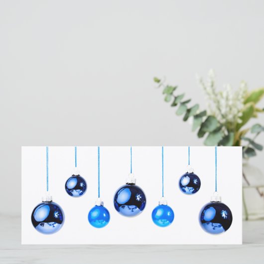 Blauwe kerstdecorpels foto met tekst (Staand voorkant)