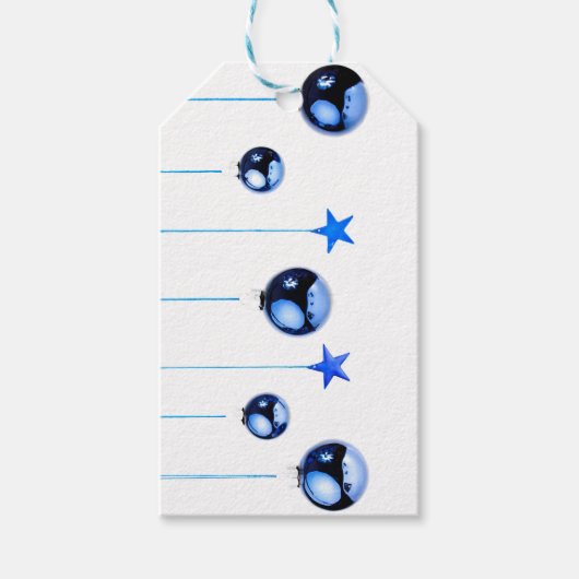 Blauwe kerstdecortballen met tekst cadeaulabel (Voorkant)