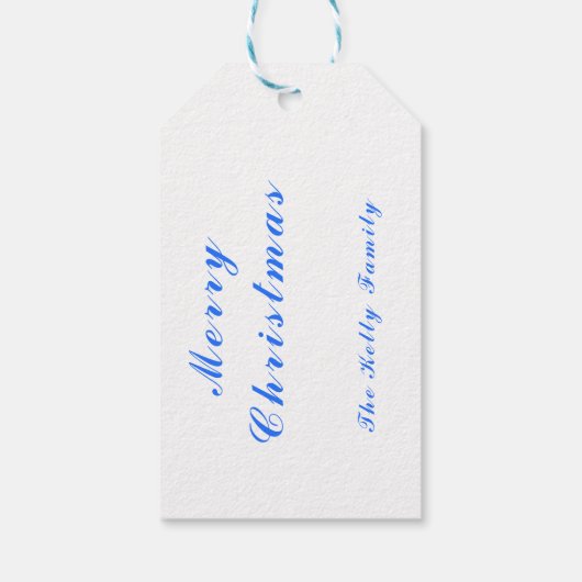 Blauwe kerstdecortballen met tekst cadeaulabel (Achterkant)