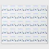 Blauwe kerstdecortballen met tekst cadeaupapier (Vlak)