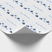 Blauwe kerstdecortballen met tekst cadeaupapier (Hoek)