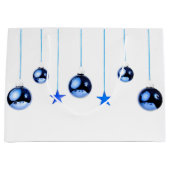 Blauwe kerstdecortballen met tekst groot cadeauzakje (Voorkant)