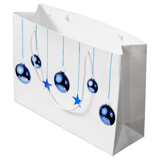 Blauwe kerstdecortballen met tekst groot cadeauzakje (Achterkant Gekanteld)
