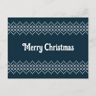 Blauwe kerstembroidery nordic knitwear briefkaart