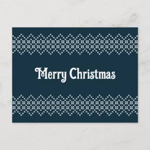 Blauwe kerstembroidery nordic knitwear briefkaart