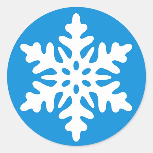 Blauwe kerstenvelop met witte sneeuwvlok ronde sticker (Voorkant)