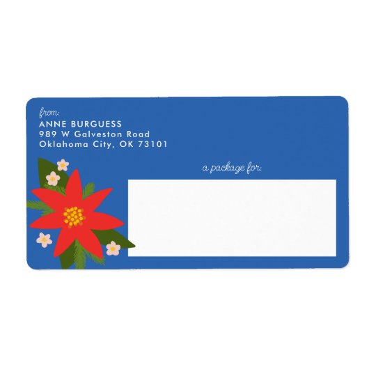 Blauwe kerstetikettering voor kerstverzending met  etiket (Voorkant)