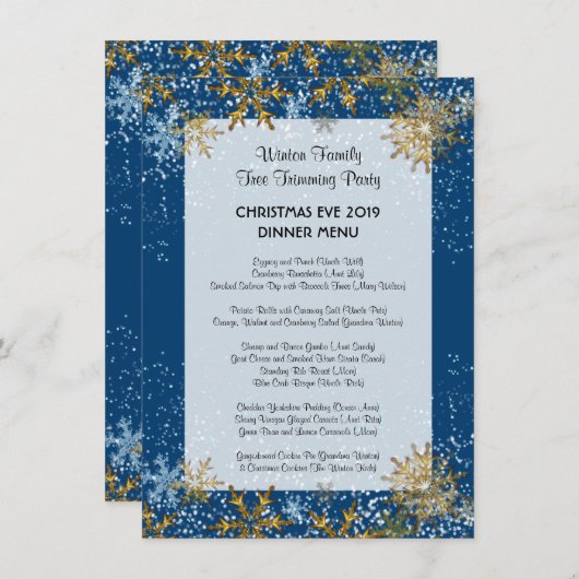 Blauwe kerstfamilie Sjabloon menu menu's (Voorkant / Achterkant)