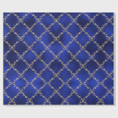 Blauwe kerstfeestdag Gold Glitter Damask Gift Cadeaupapier (Vlak)