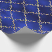 Blauwe kerstfeestdag Gold Glitter Damask Gift Cadeaupapier (Hoek)